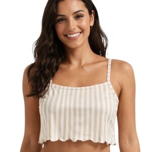 Hollister Tan White Striped Crop Top Size Large